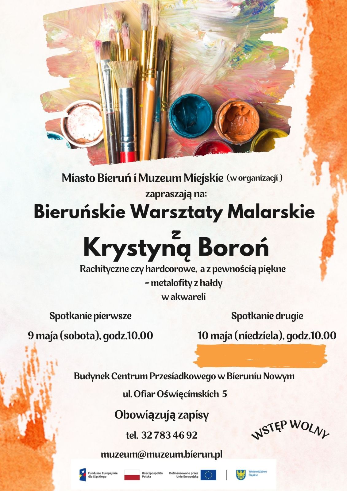 plakat bieruńskie warsztaty malarskie z Krystyną Boroń plakat bieruńskie warsztaty malarskie z Krystyną Boroń